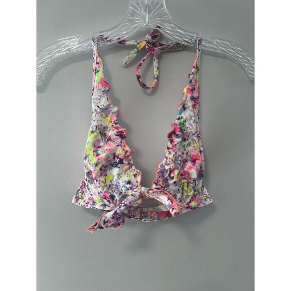 Victoria's Secret Plunging Underwire Bikini Top Pink Abstract Floral 32DD - Picture 1 of 5